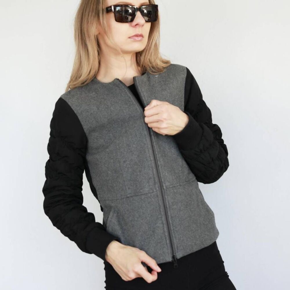 Armani Exchange Grey Black Mixed Media Wool Blend  Jacket Large Designer Luxury